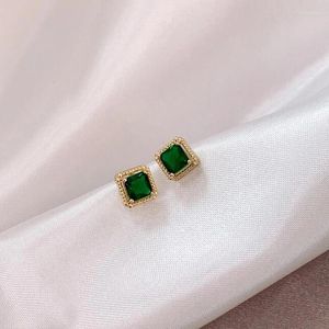 Studörhängen vinter minimalistisk mini grönt fyrkantig pärla för kvinna lyxiga tillbehör koreanska modesmycken fest flickor