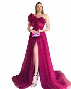 single Shoulder Tulle One Shoulder 2023 Rose Pink A-line Prom Dr Sexy Side Split Party Dr Evening Dr Free Customizati N47j#