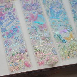 Gift Wrap 4 Sheets Colorful Laser Birdcage Bird And Flower PVC Sticker Tag Decoration Scrapbooking Background DIY
