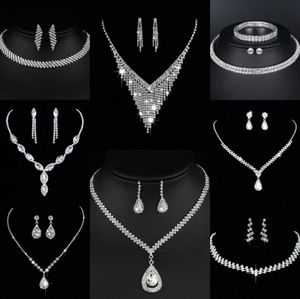 Valuable Lab Diamond Jewelry set Sterling Silver Wedding Necklace Earrings For Women Bridal Engagement Jewelry Gift v8H9#