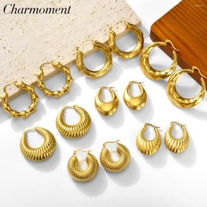 Hoop Earrings Geometry Stainless Steel Chunky Gold Color For Women Girl Trendy Simple Circle Minimalist Jewelry Gift