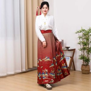 Spring New Adult Hanfu Womens Horse Face Skirt Set Weaving Gold High End Red and Black Thousand Mile Jiangshan