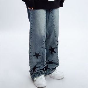 Men's Jeans Hip-hop Male Star Print Loose Wide-leg Trousers American Streetwear Straight Pants Baggy High Waist Y2k Men Women Bottoms