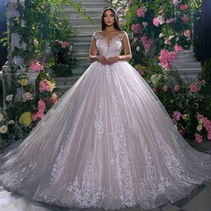 Urban Sexy Dresses Princess Ball Gown Wedding 2024 Sheer Neck Cap Sleeves Vestido De Novia Lace Appliques Backless Bridal Gowns Customized yq240329