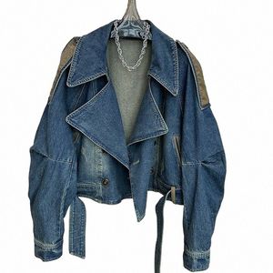 Streetwear denim ceketleri kadın 2024 ropa mujer patchwork deri pu gündelik dış giyim y2k üstleri harajuku fi vintage katlar n2m0#