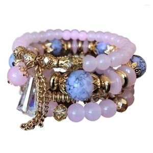 Charm Armband 4st/Set Multilayer Crystal Stone Armband Stretch Trendying Bohemian Pärla Färgglad stapelbar