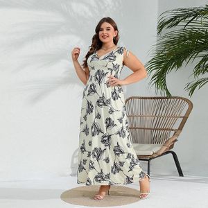 Casual Dresses Plus Size Elegant Print Party Maxi Dress for Women Floral Sleeveless V-Neck Bohemian Kaftan Holiday Beach sundress GOWN