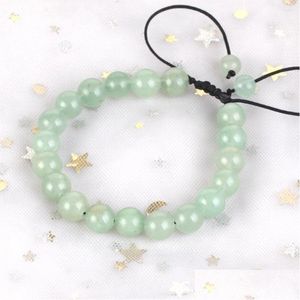 Frisado Strand 6/8Mm Natural Verde Aventurina Pulseira Ajustável Trançado Corda Pulseiras Para Homens Mulheres Jóias Presente Cura Energia Gota D Otsco