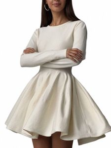 hirsisan Elegant Lg Sleeve Mini Dr Sweater Women Winter O Neck Tight Sexy Chic Pleated Skirt Basic Female Knit Jumper S6EC#