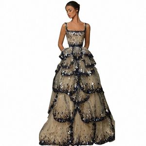 shar Said Luxury Dubai Evening Dres 2024 Sparkly Sequin Tiered Ruffles Elegant Women Wedding Party Formal Gowns SS243 F5I7#