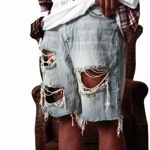 2023 Wiosenne lato Fi Denim Shorts Men Vintage puste wygrany design prosto dżinsowe spodnie dla mężczyzn trend streetwear h4ee#