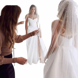 Fivsole semplice piega con scollo a V da sposa Dr alta fessura laterale Princ sposa Dr abiti da sposa cerniera posteriore con coda abiti da sposa Y2Hx #