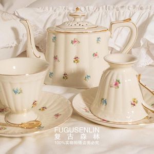 Teaware Sets Retro Forest European Style Gold Small Floral Ceramic Fruit Flowers Coffee Cup Saucer Pot E And