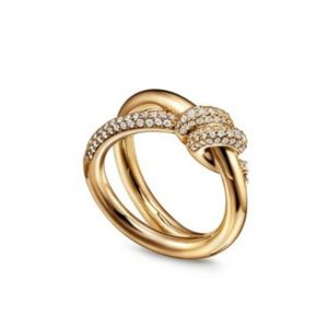 T Ring Ring Bow Bow Designer Ring زوجين خاتم الماس الذهبي Silver Rose Color لديه حجم المجوهرات مصمم 5-10 هدية Fiine الكلاسيكية