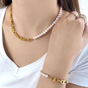 Collana Orecchini Set USENSET Perla d'acqua dolce irregolare Splice Gioielli Donne eleganti OT Fibbia Acciaio inossidabile PVD Accessori placcati oro