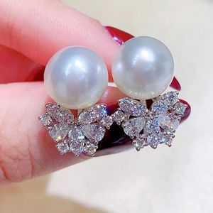 2024 Choucong Orecchini fatti a mano in stile barocco Gioielli di lusso Argento sterling 925 Perla rotonda Zircone Cena per feste da donna Orecchini da sposa da sposa Regalo