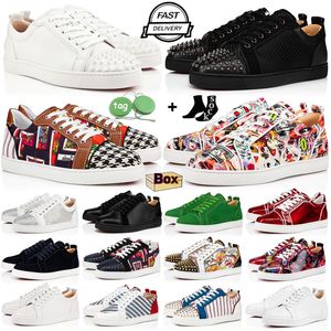 Röda bottnar designer casual skor svart vit snitt läder loafers vintage platta-form lyxig snörning platt sporttränare låga sneakers män kvinnor klädskor med låda