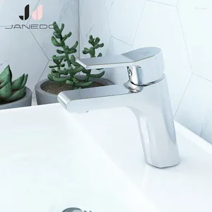 Torneiras de pia do banheiro Janedo misturador cromo lavatório de latão Tap Modern Square Design Basin Torneiras do Banheiro Vanidade