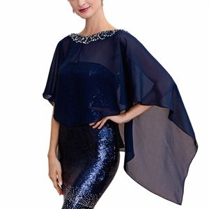 Elegant Lady Chiff Shawl Bridal Wedding Women Beading Wrap Party Evening Capes med paljetter I4QM#