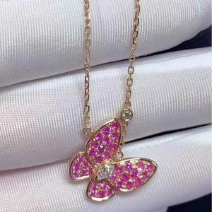 Designer Brand Van Full Diamond Inlaid Colorful Butterfly Necklace Glod Thick Plated 18K Rose Gold Womens Fashion Versatile Collar Chain Gift