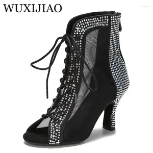 Dance Shoes High End Diamond Inlaid Boots Mesh Top Women's Breathable Cool Indoor Latin Social Ball