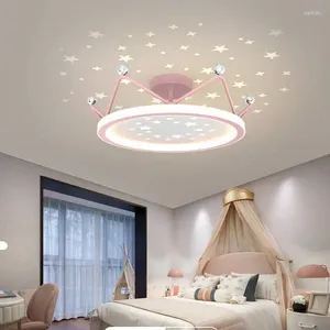 Deckenleuchten, rosa Prinzessinnen-Zimmerlampen, Sternenprojektion, Kronenlampe, moderne, romantische, warme Kinder- und Mädchenschlafzimmer