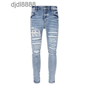 Мужские дизайнерские брюки Offamira, джинсы с вышитыми буквами, лоскутные дырочки, застиранные водой, высокая уличная мода