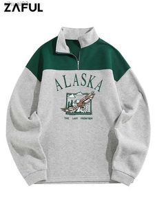 Herrtröjor tröjor zaful mens turtleneck ull tröja Alaska grafik örntryck färgglada lås hoodie unisex street kläder dragkedja z4949900l2403