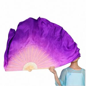 30 polegadas Chinese Folk Dance Silk Veil Mulheres Yangko Dance Fan Veil Par Real Silk Half Mo Show Props AdultsPink Purple Gradient 46cU #