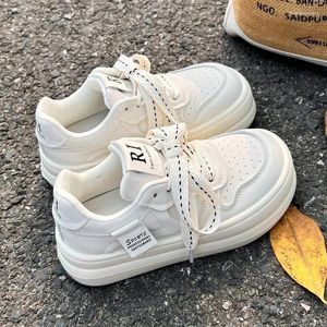 Casual Shoes 2024 Pure White For Women Platform Cute Round Toe All-match Pu Leather Sneakers Athletic Vulcanized Zapatillas