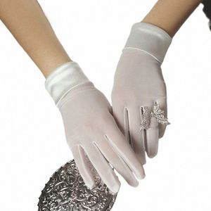 Простые женские короткие свадебные перчатки из гладкого атласного тюля, белые перчатки для подружки невесты на палец WG019 y089 #