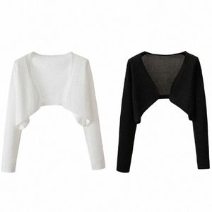 women Elegant Cropped Lg Sleeve Crop Top Mini Knitwear Lightweight Cardigans Shrugs Open Frt Sweater Draped Cardigan J0iN#