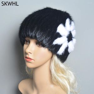 Berets Women Winter Fur Hats Real Mink Hat Thick Warm Fashion Knitted Beanies Female Good Quality Luxury Lady Cap