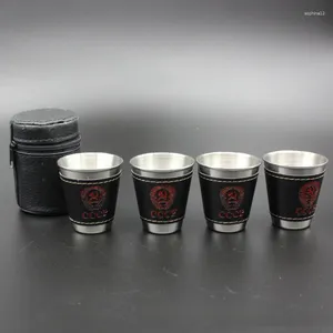 Kubki 4PCS 30 ml Przenośne kubki ze stali nierdzewnej Kubek wodny z torbą na zewnątrz Podróżowanie Piknik Zestaw napojów piknikowych