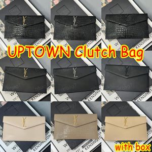 10a Uptown Designer Clutch Bags Kaviar Groß Geldbörse Klappe Clutch Wallet Wallet für Frauen Uptown Handtasche Luxus Krokodil Muster Geldbörse glattes Lederumschlagbeutel mit Kiste