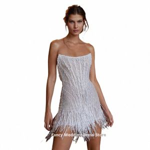 Fancy Błyszcząca koralika Wedding Dr Strapl Slevel Krótka mini mało ślubna suknia ślubna Tassels Vestidos de novia Arabia Arabia i8pg#