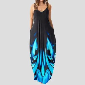 Casual Dresses V Neck Loose Sleeveless Print Maxi For Women Summer Beach Sundress Sexig Holiday Dress 2024