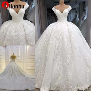 Vintage branco marfim fora do ombro bola vestidos de casamento árabe saudita dubai renda appliqued plus size vestido de noiva bc w