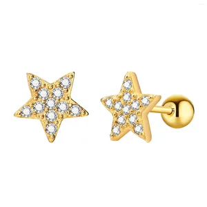 Stud Earrings Minimalist Cubic Zirconia Pave Star For Women Gold Plated Stainless Steel Nickel Free And Hypoallergenic