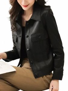 2023 Autumn/Winter Pu New Leather Jacket Women's Clothing Lapel Jacket Fi Cool Cardigan LG Sleeve Top Short Coat T8TJ#