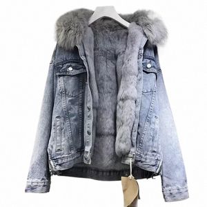 Grande gola de pele denim jaqueta feminina curto inverno novo versátil coreano versi solto mais veet engrossado cott casaco J9yW #