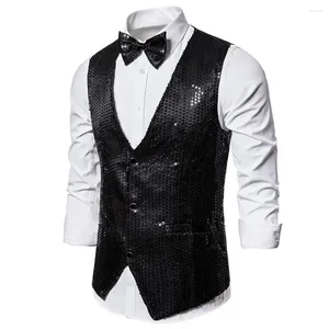 Män västar män mode maistcoat paljett väst båge slips set för retro disco brudgum bröllopsfest med glänsande v special