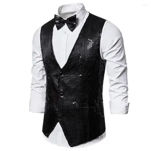 Gilet da uomo Gilet moda uomo Gilet con paillettes Papillon Set per la festa nuziale dello sposo in discoteca retrò con V speciale lucido