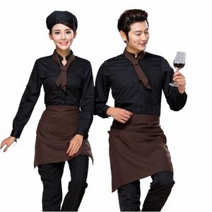 コーヒーハウスサーバーLGスリーブワークシャツ+APR+ネクタイセット女性と男性ホテルカフェテリアユニフォーム安いホットポットウェイター衣類X8L4＃