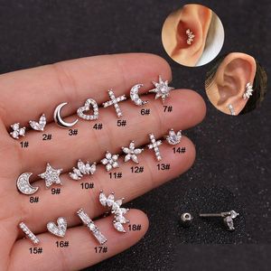 Dingle ljuskrona 925 Sier Gold Wing Leaf Flower Butterfly Moon Star Stud örhängen söta koreanska smycken Hies Diamond Earring Drop de Dh7ph