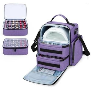 Storage Boxes Holds 48 Bottles(15ml - 0.5 Fl.oz)Nail Lamp Large Nail Polish Case 2 Removable Pouches Multiple Sections Purple Makeup Bag