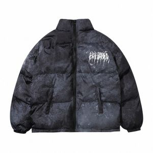 Retro Letter Tie Dye Print Goth Cott Jacket för män Kvinnor Zip Up Turtleneck Male Winter Coats Oversize Streetwear Hip Hop N04A#