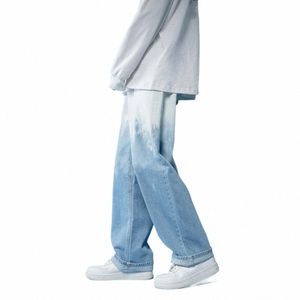 2023 Новые мужские брюки Мужские джинсовые джинсы Градиент тай-дай Дышащие мешковатые джинсы со средней талией Lg Широкие джинсовые брюки Мужская одежда U0N2 #