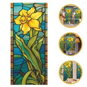 Window Stickers Flower Privacy Film Vintage Stained Glass Static Cling Non Adhesive Sticker