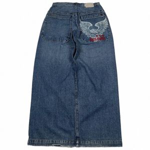 Streetwear JNCO Jeans a gamba larga Uomo Y2K Hip Hop Harajuku Aquila Ricamato Retro Denim Pantaloni Casual Baggy Pantaloni a vita alta Nuovo u0R8 #